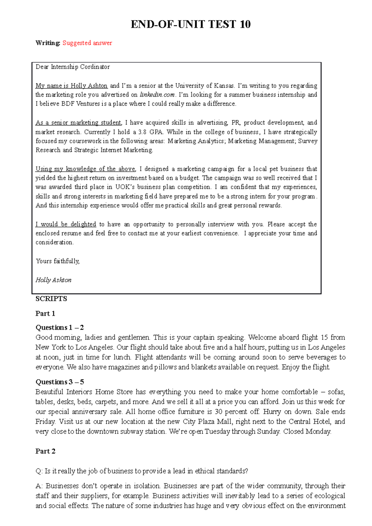 EOU TEST 10 Writing Scripts - END-OF-UNIT TEST 10 Writing: Suggested ...