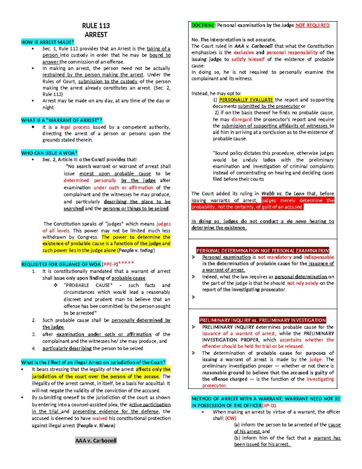 Crimpro Finals Reviewer - RULE 113 ARREST HOW IS ARREST MADE? Sec. 1 ...