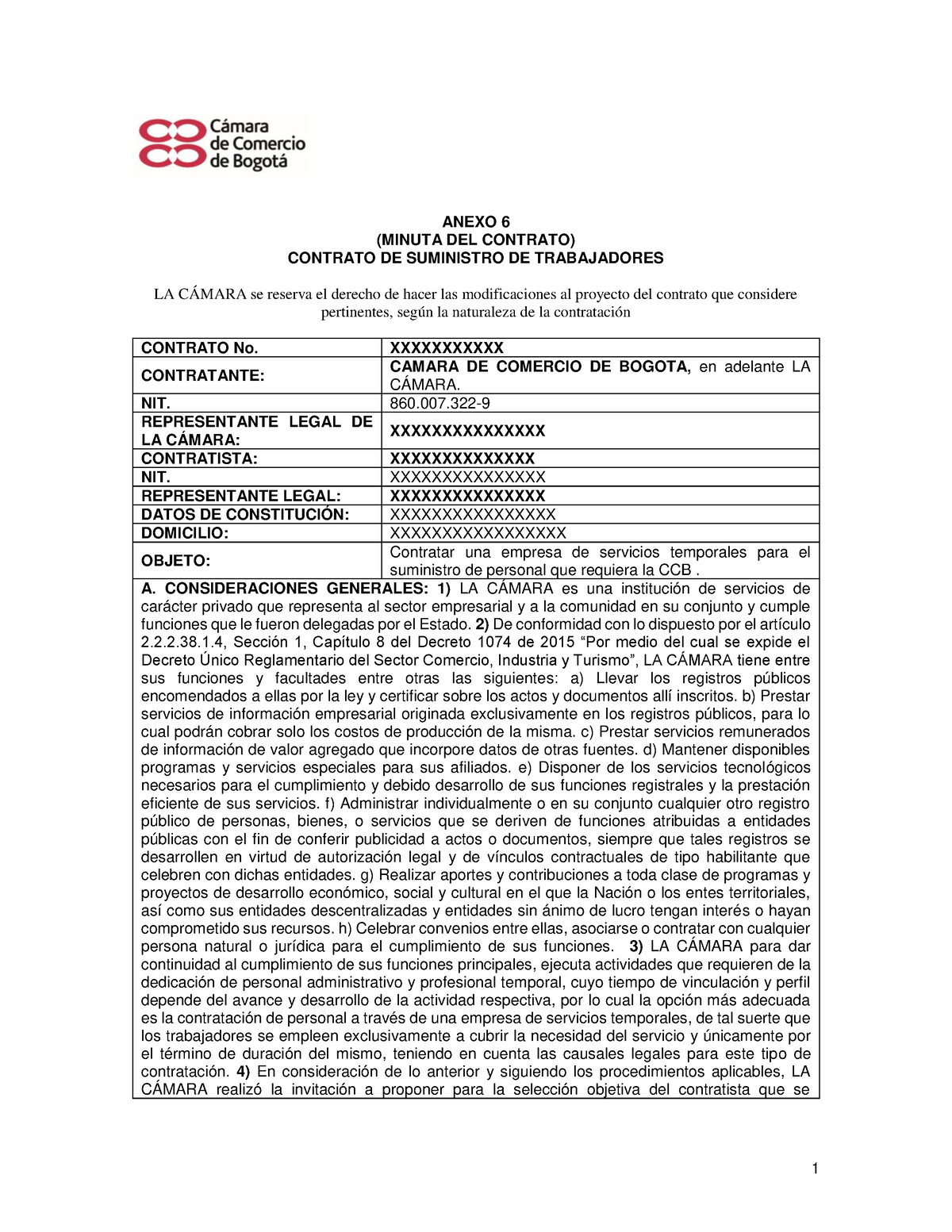 Anexo 6 Minuta Contrato - ANEXO 6 (MINUTA DEL CONTRATO) CONTRATO DE ...