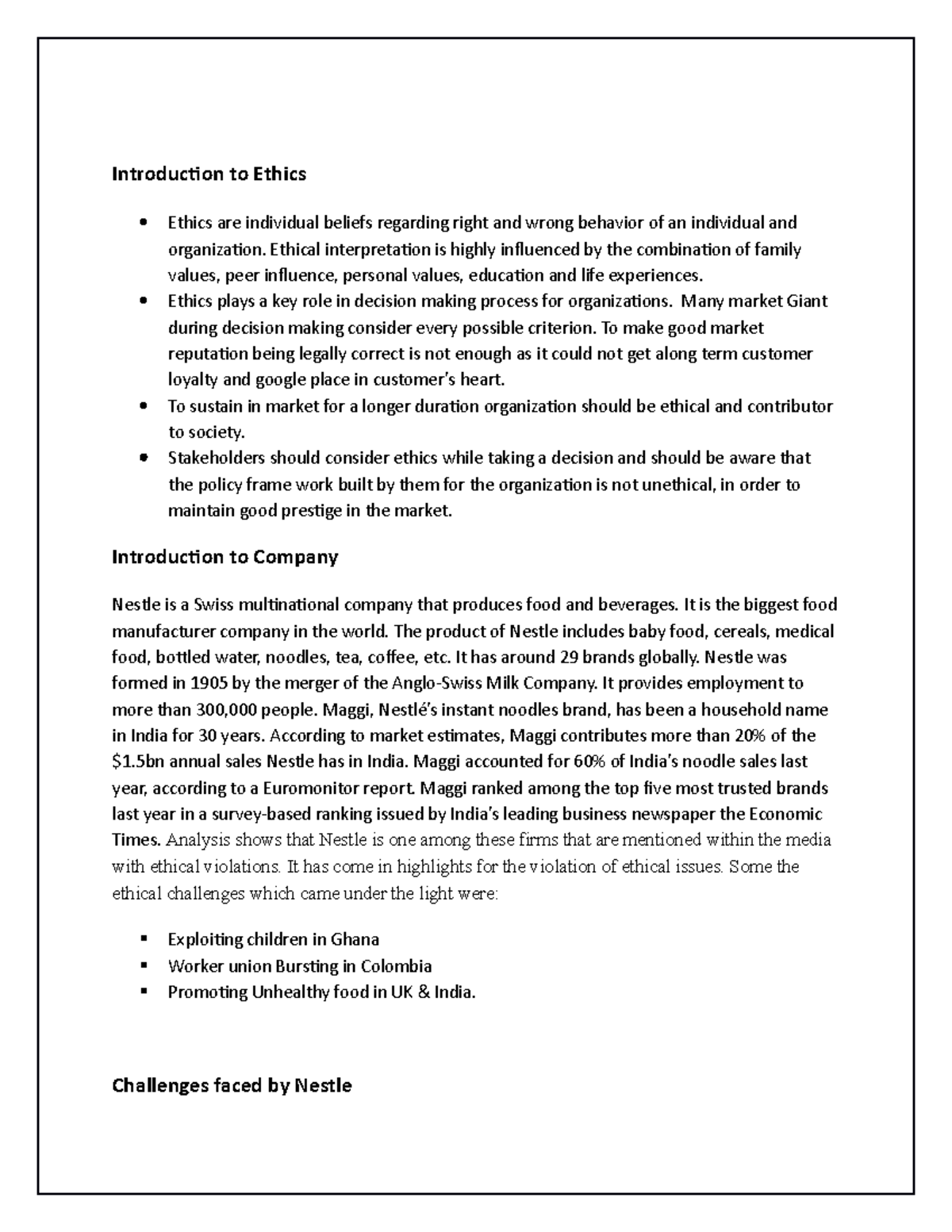BECG Assignment-1 - Copy - Introduction to Ethics Ethics are individual ...