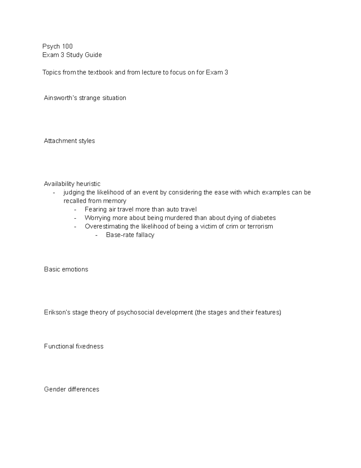 Psych 100 Exam 3 - Psych 100 Exam 3 Study Guide Topics from the ...