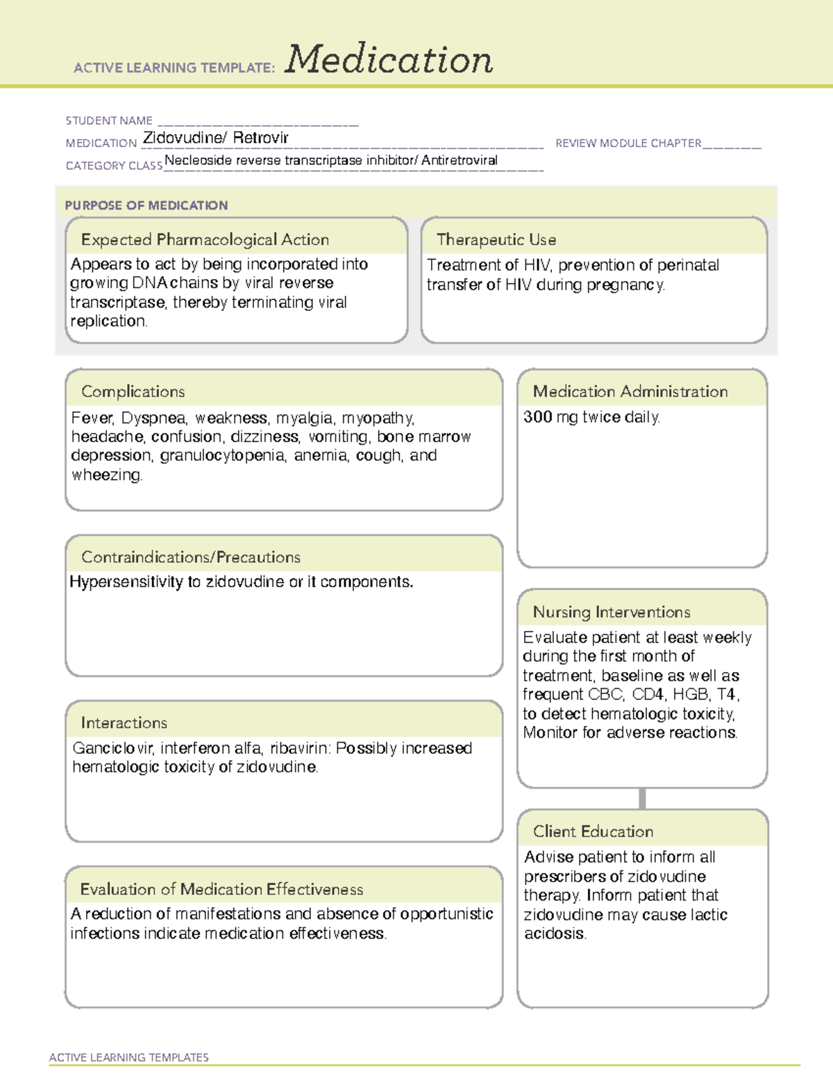 Zidovudine - Review notes and answers for quiz 1 NURS 306. Notes for ...