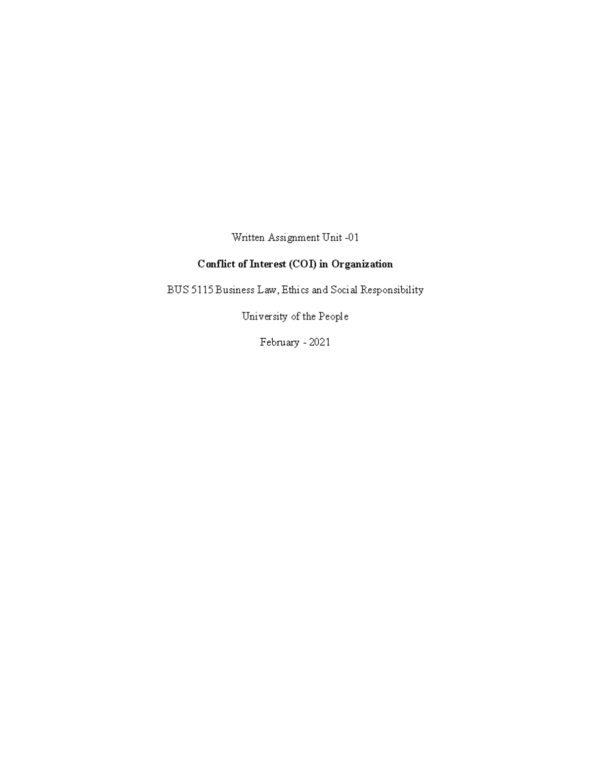 BUS-5115 Written Assignment Unit-01 - Written Assignment Unit ...