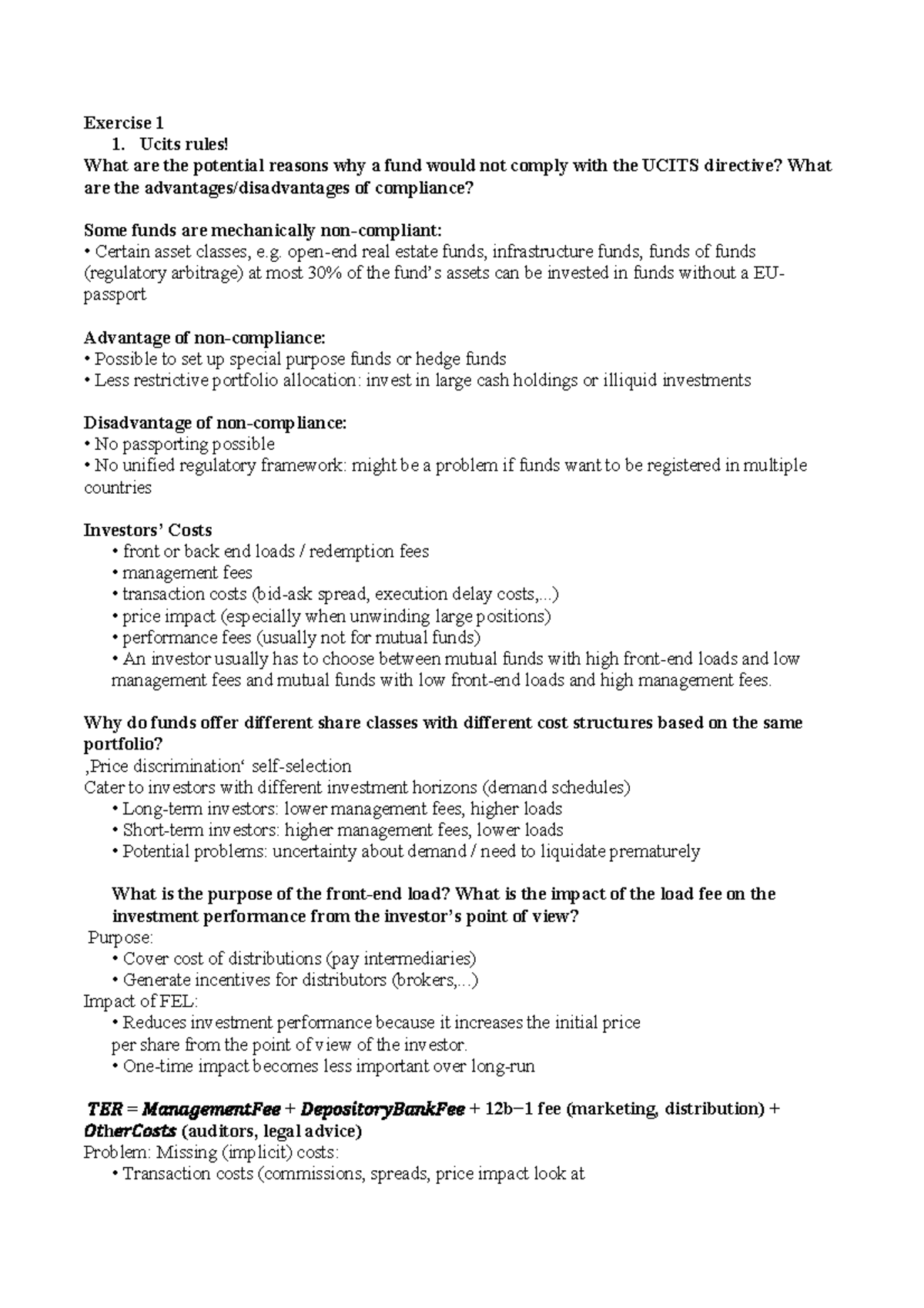 Theory from IAM Exercises Exercise 1 1. Ucits rules! What are the