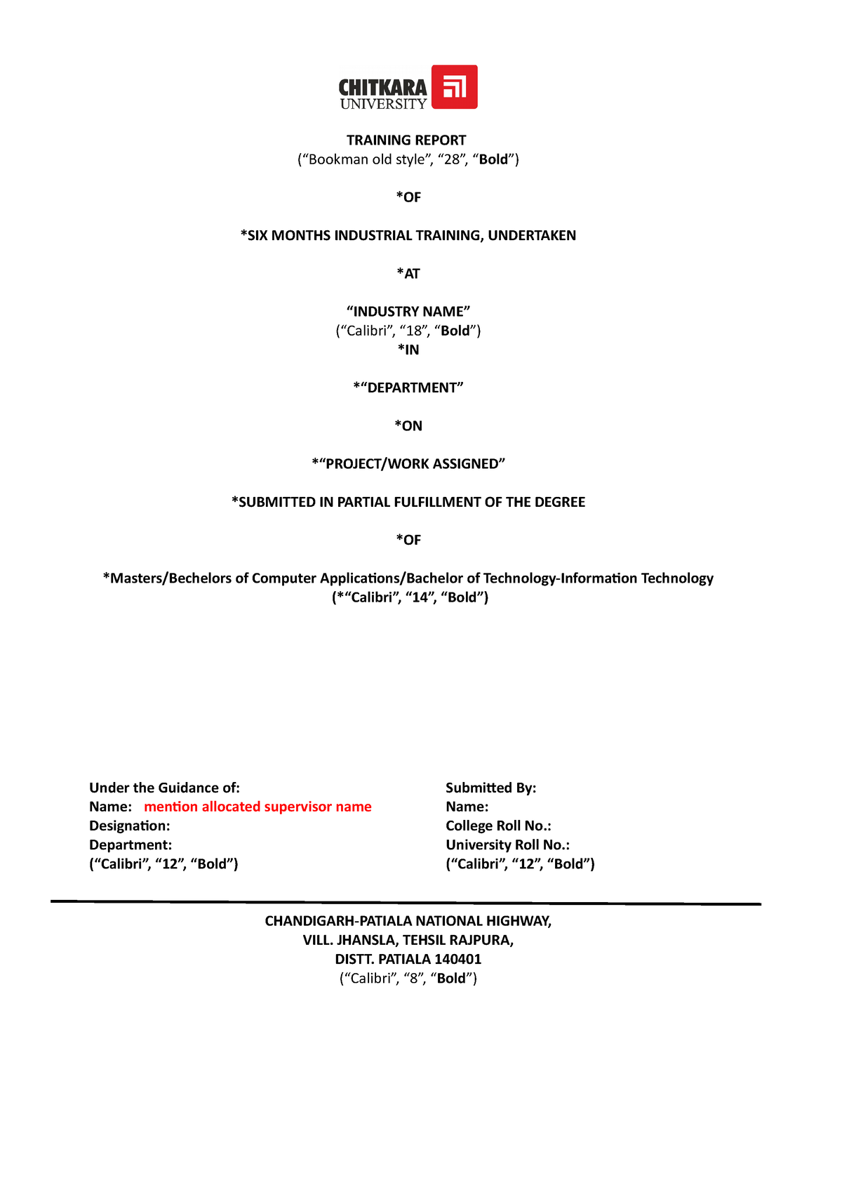 Format Final Training report - TRAINING REPORT (“Bookman old style ...