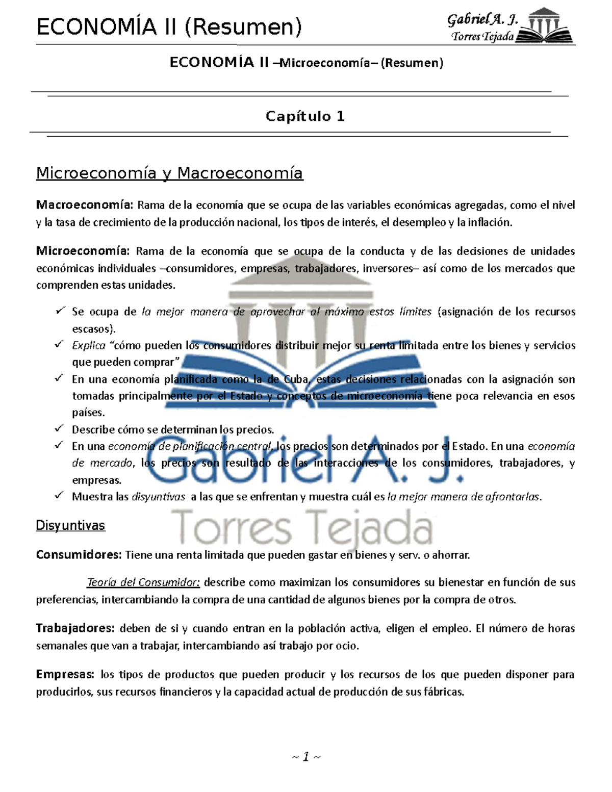 Economía Resumen - ECONOMÍA II –Microeconomía– (Resumen) Capítulo 1 ...