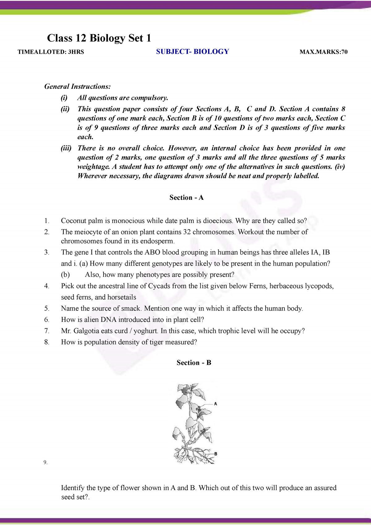 CBSE Sample Paper Class 12 Biology Set 1 - Class 12 Biology Set 1 ...