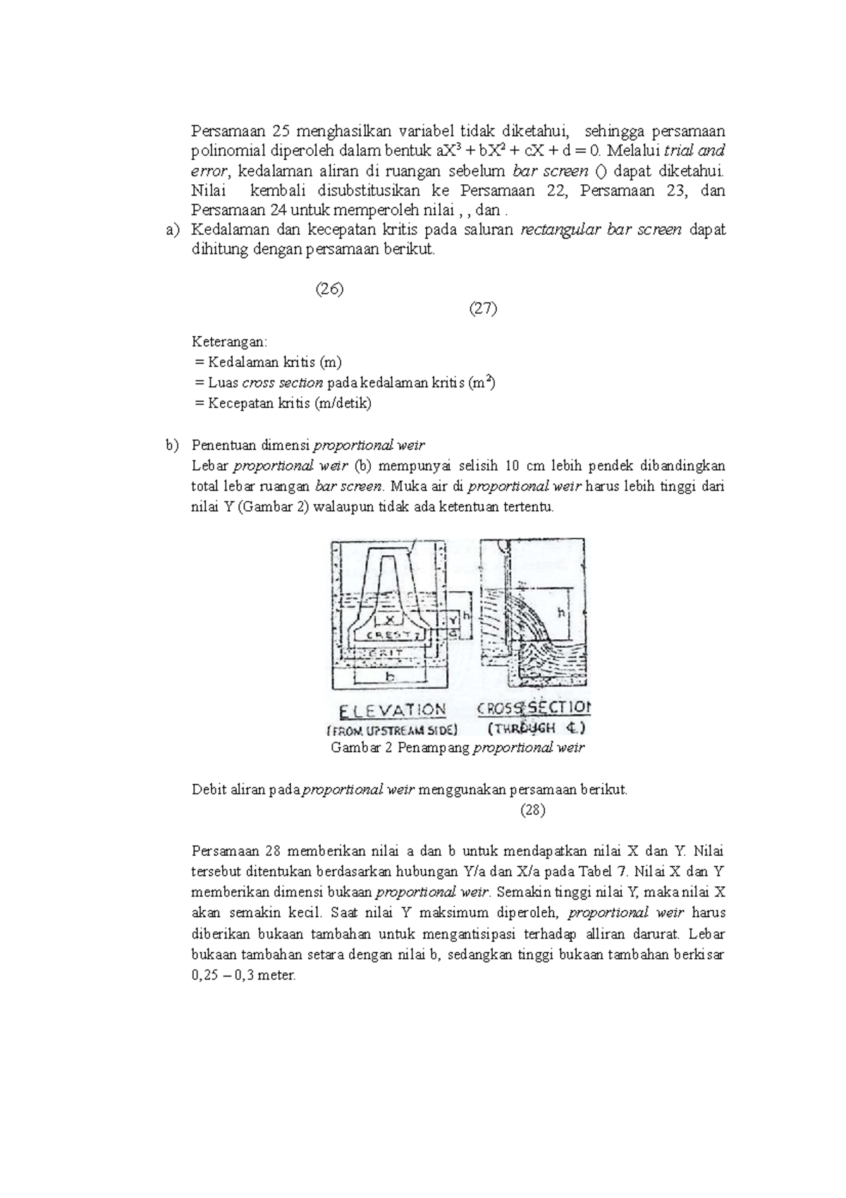 Kedalaman dan kecepatan kritis pada saluran rectangular bar screen ...