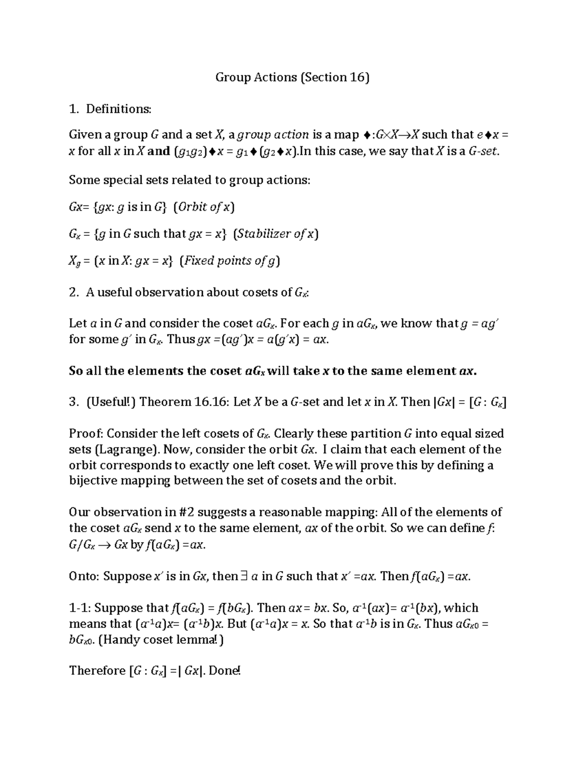 Group Actions (Day 12 Notes) Group Actions (Section 16) 1
