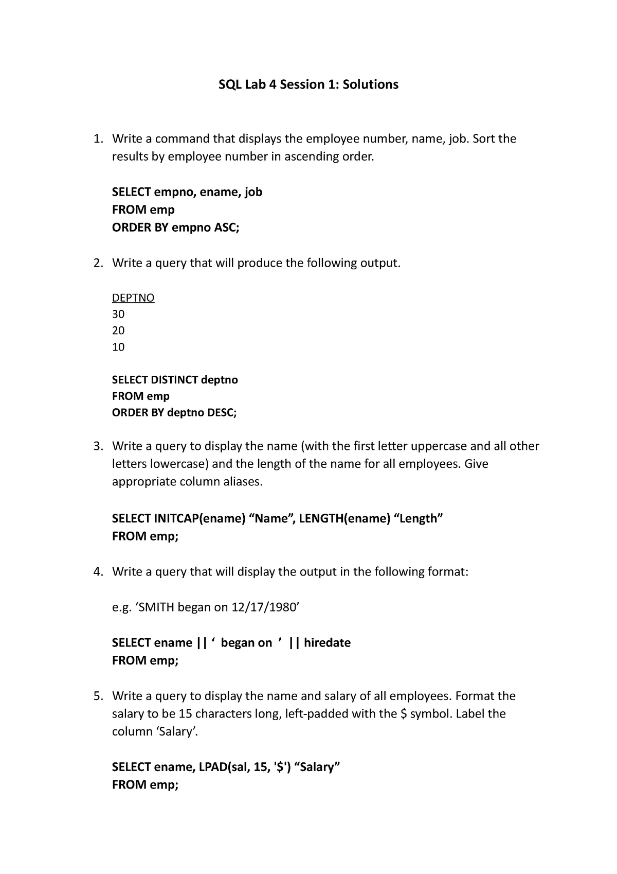 sql lab assignments with solutions