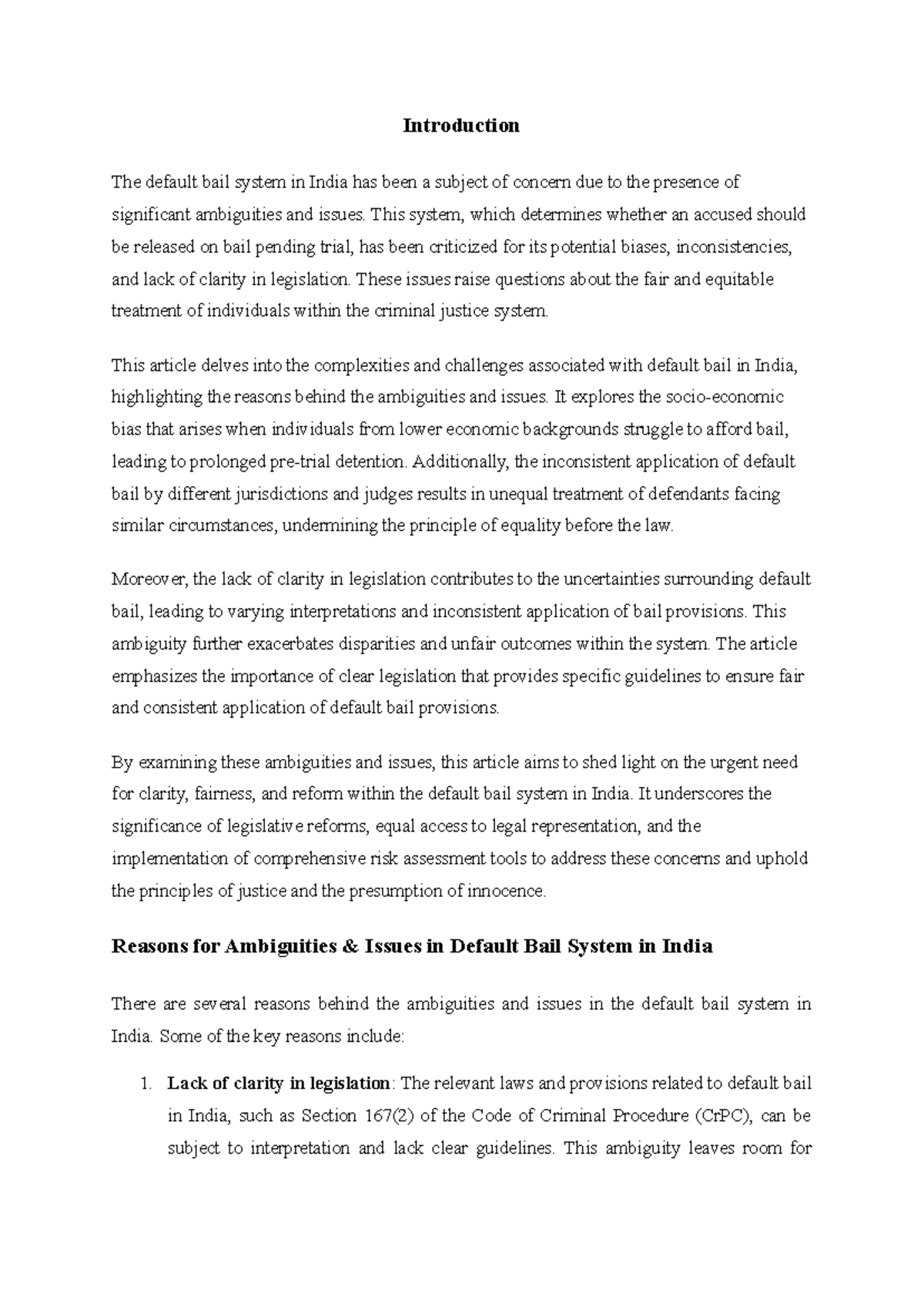 Ambiguities & Issues in Default Bail System in India Notes ...