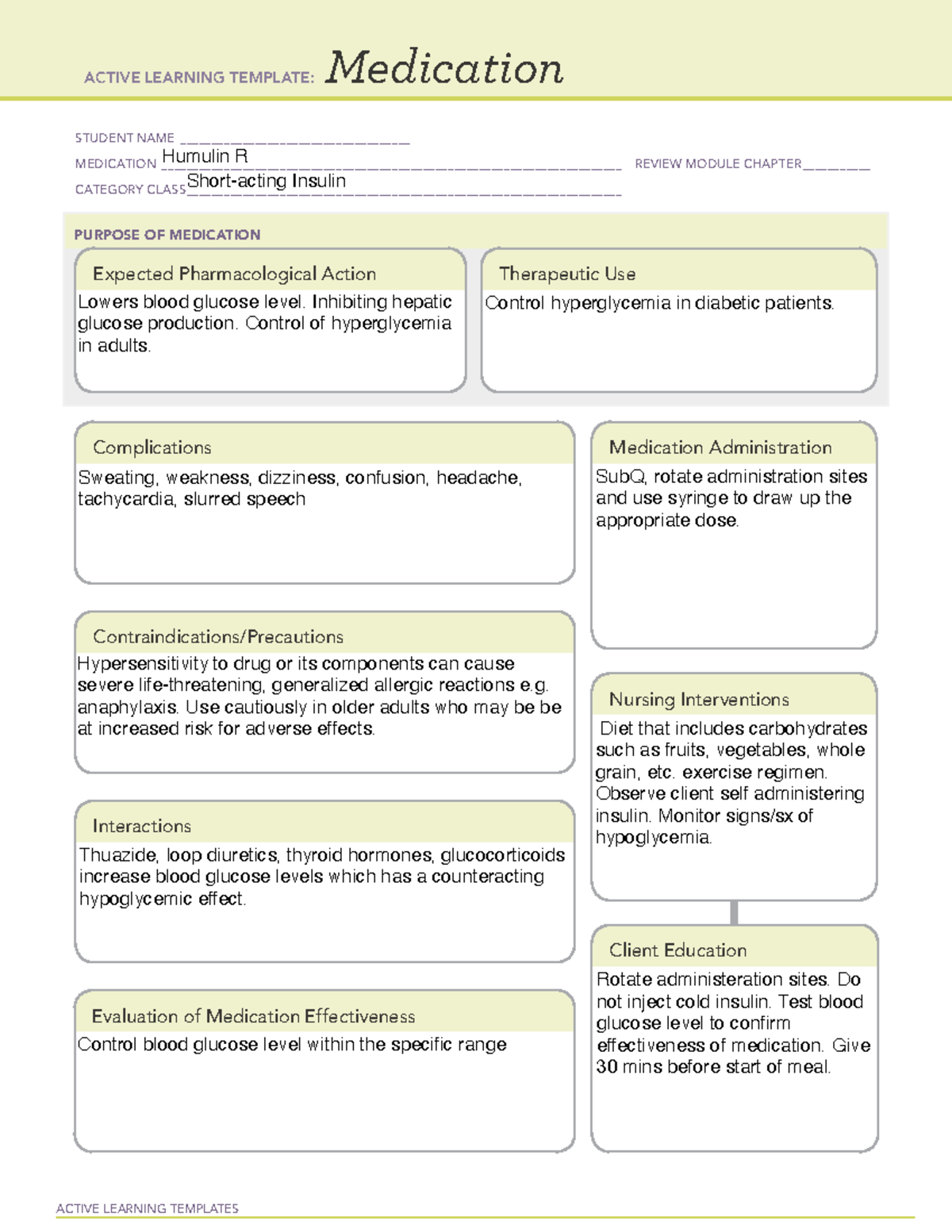 ATI Medication Template - ACTIVE LEARNING TEMPLATES Medication STUDENT ...