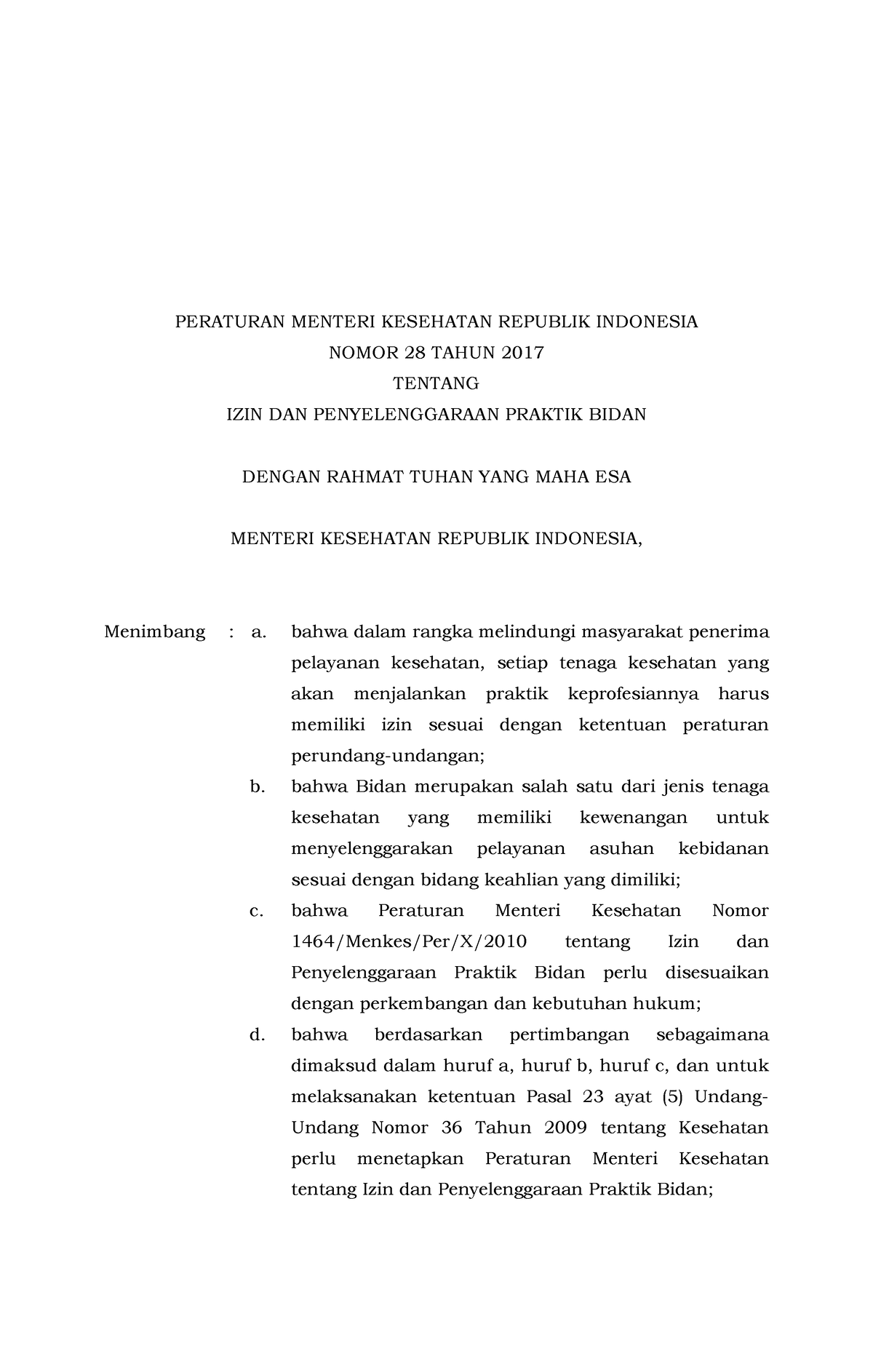 PMK NO. 28 Tahun 2017 - PERATURAN MENTERI KESEHATAN REPUBLIK INDONESIA ...