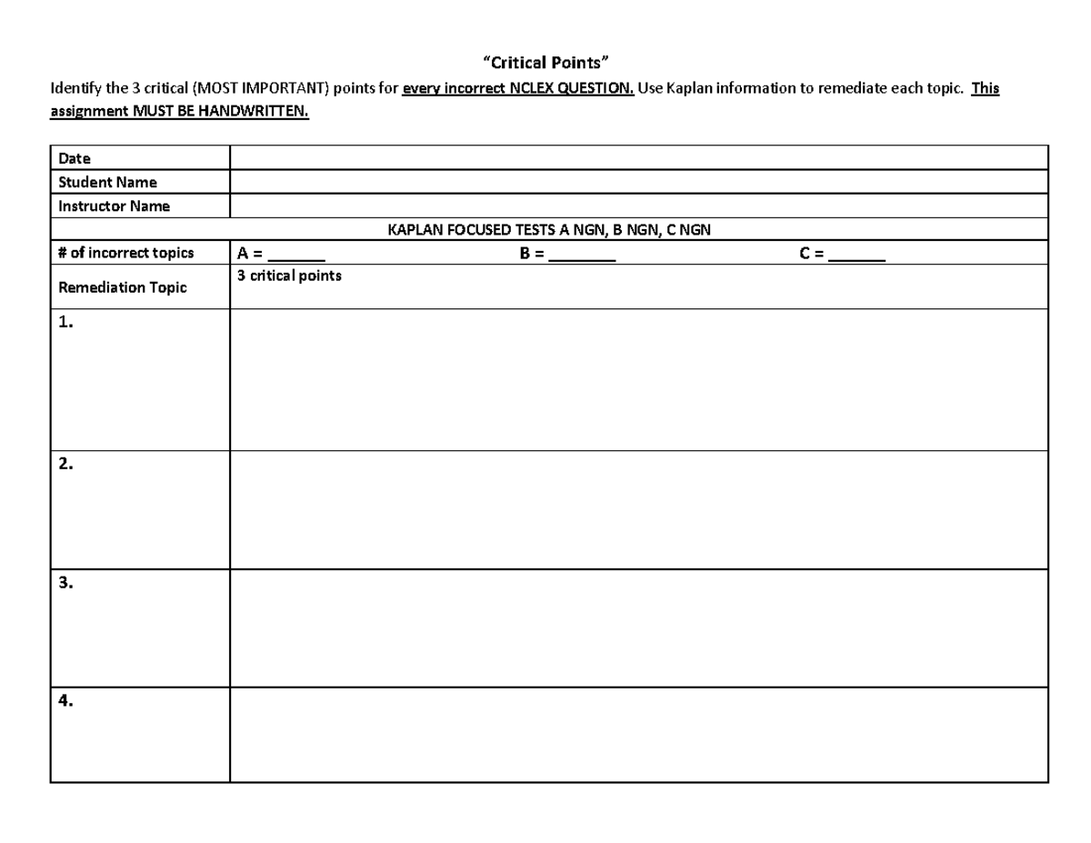 Mfson- Critical Points Remediation - NURS 222 - “Critical Points ...