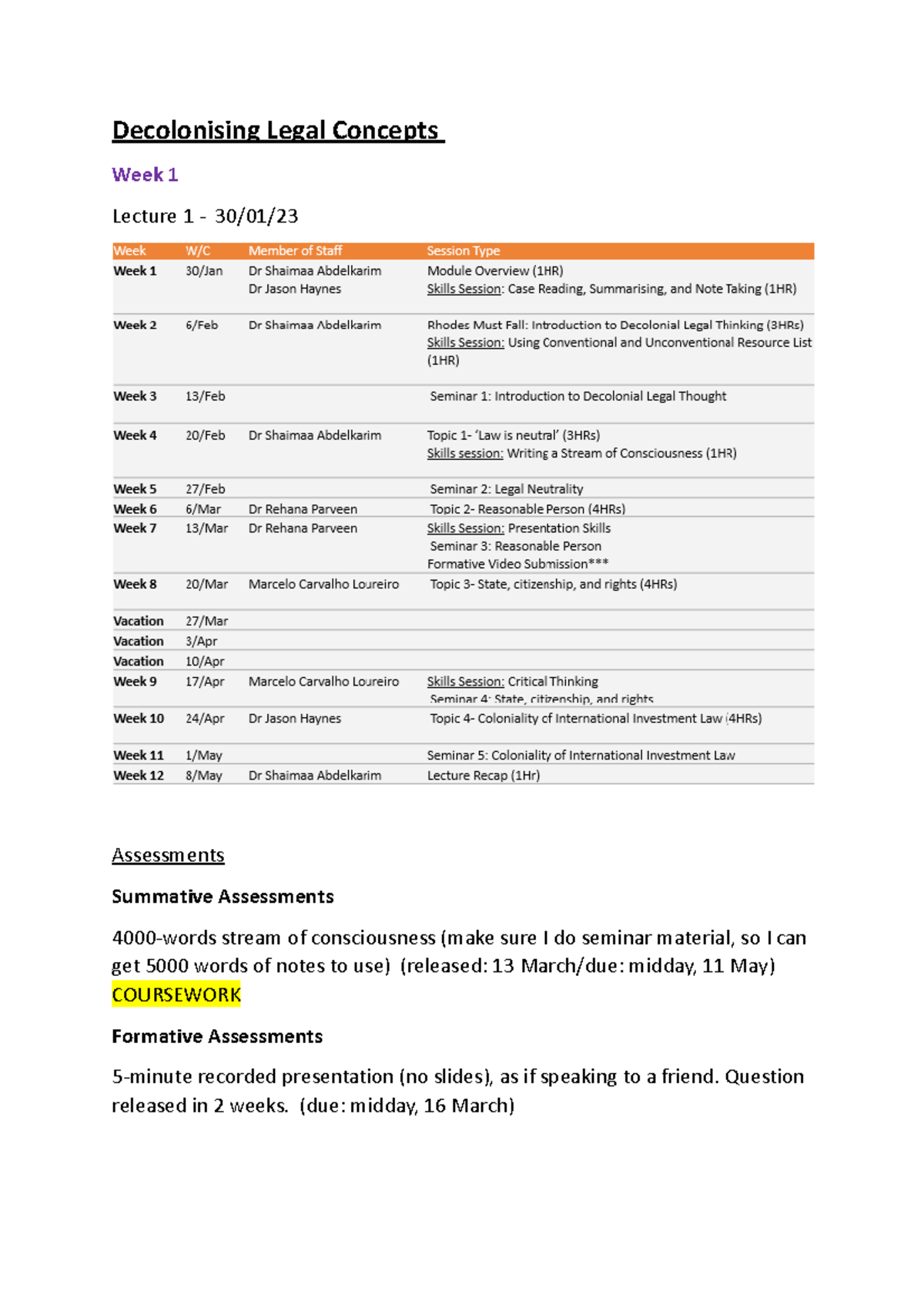 DLC All Notes - Decolonising Legal Concepts Week 1 Lecture 1 - 30/01 ...