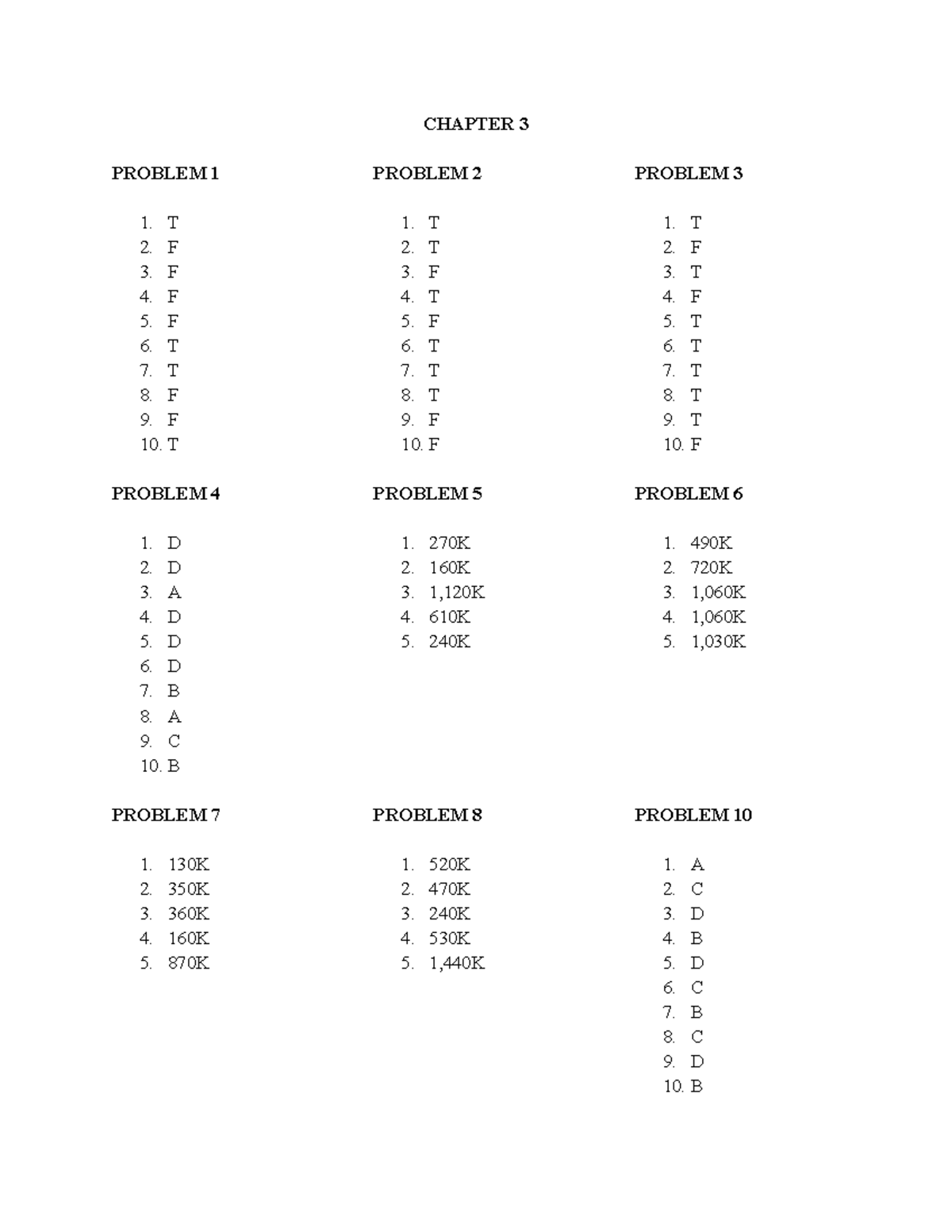 Chapter 3 - PROB 1 - 10 - ANS KEY - CHAPTER 3 PROBLEM 1 1. T 2. F 3. F ...