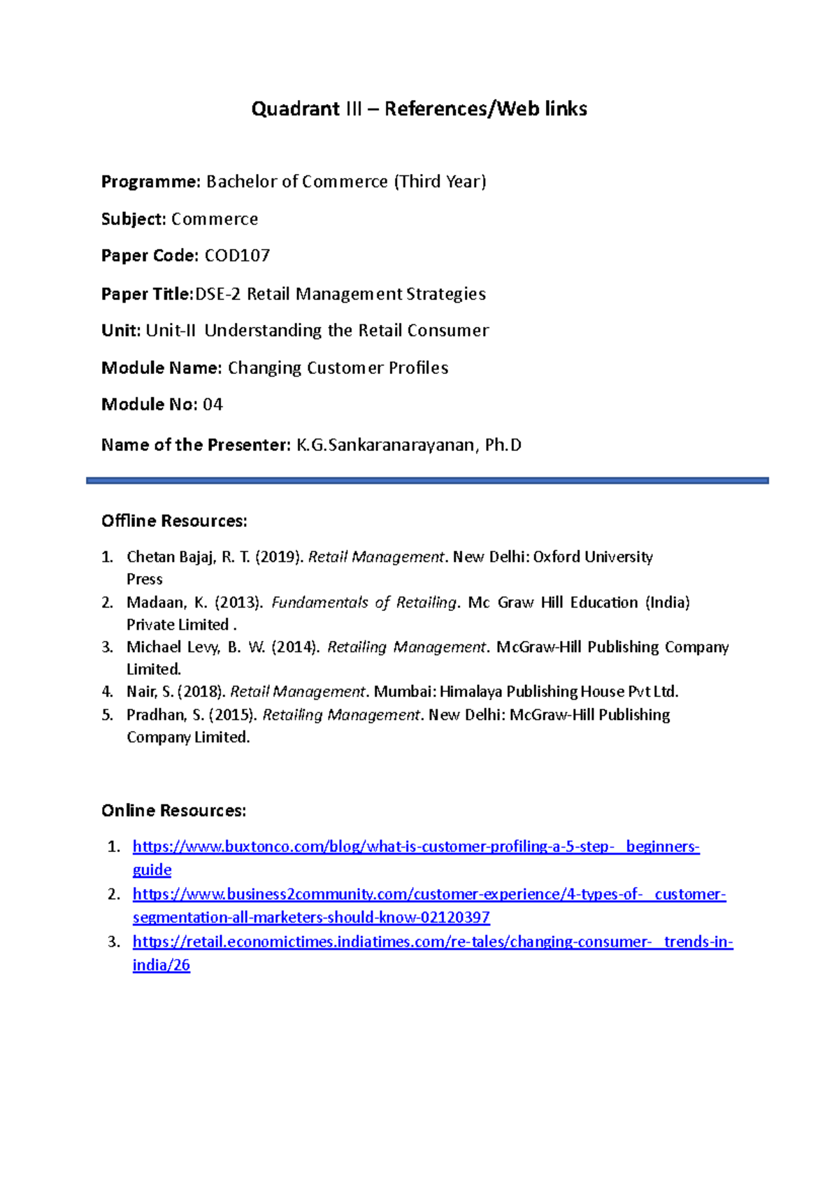 Retail management strategies notes on unit 1 bachelor's degree in bcom ...
