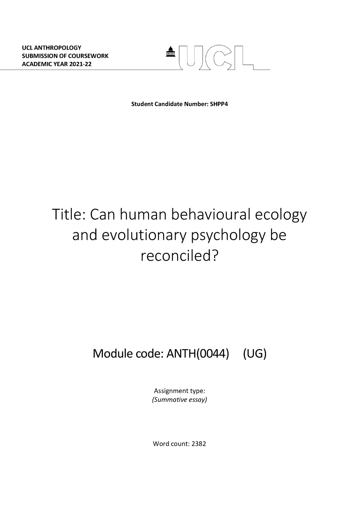 human ecology essay coa
