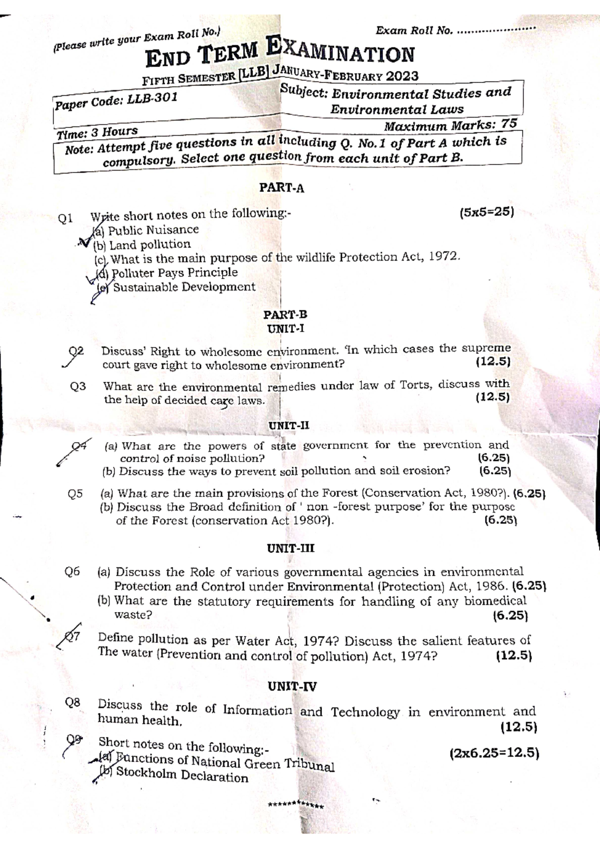 end term examination - Environmental Law - Studocu