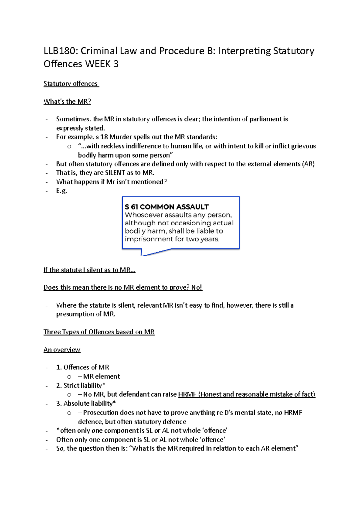 LLB180 WEEK 3 - LLB180: Criminal Law And Procedure B: Interpreting ...