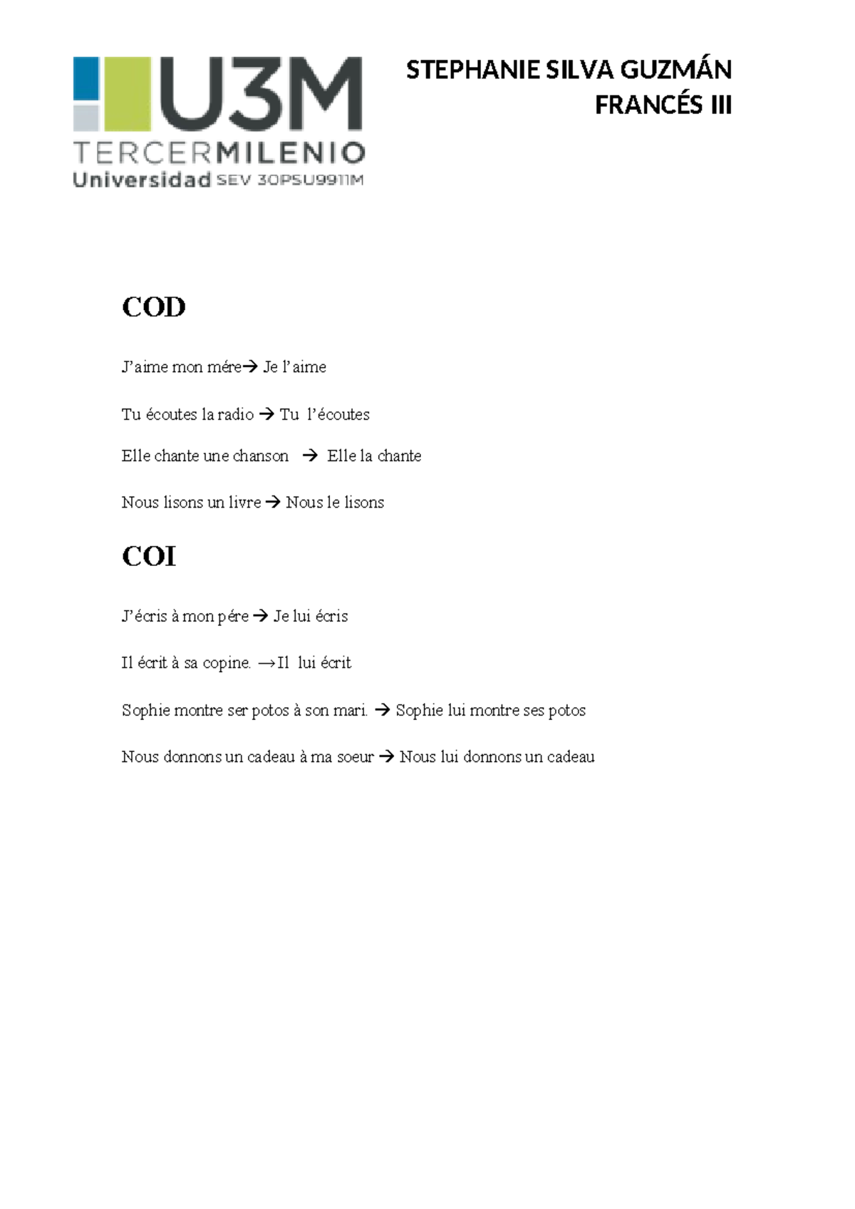 COD Y COI Frances - Ingles - STEPHANIE SILVA GUZMÁN FRANCÉS III COD J ...