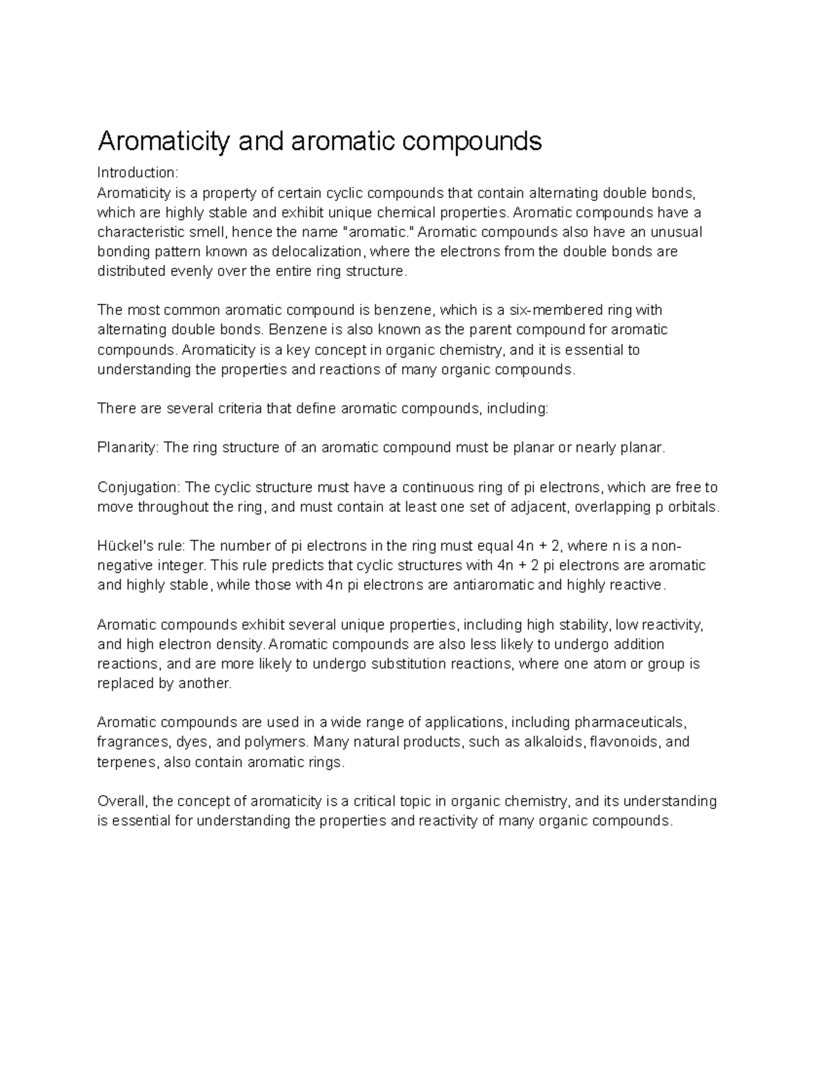 Organic Chemistry II (CHM-2020) Lecture 107 - Aromaticity And Aromatic ...