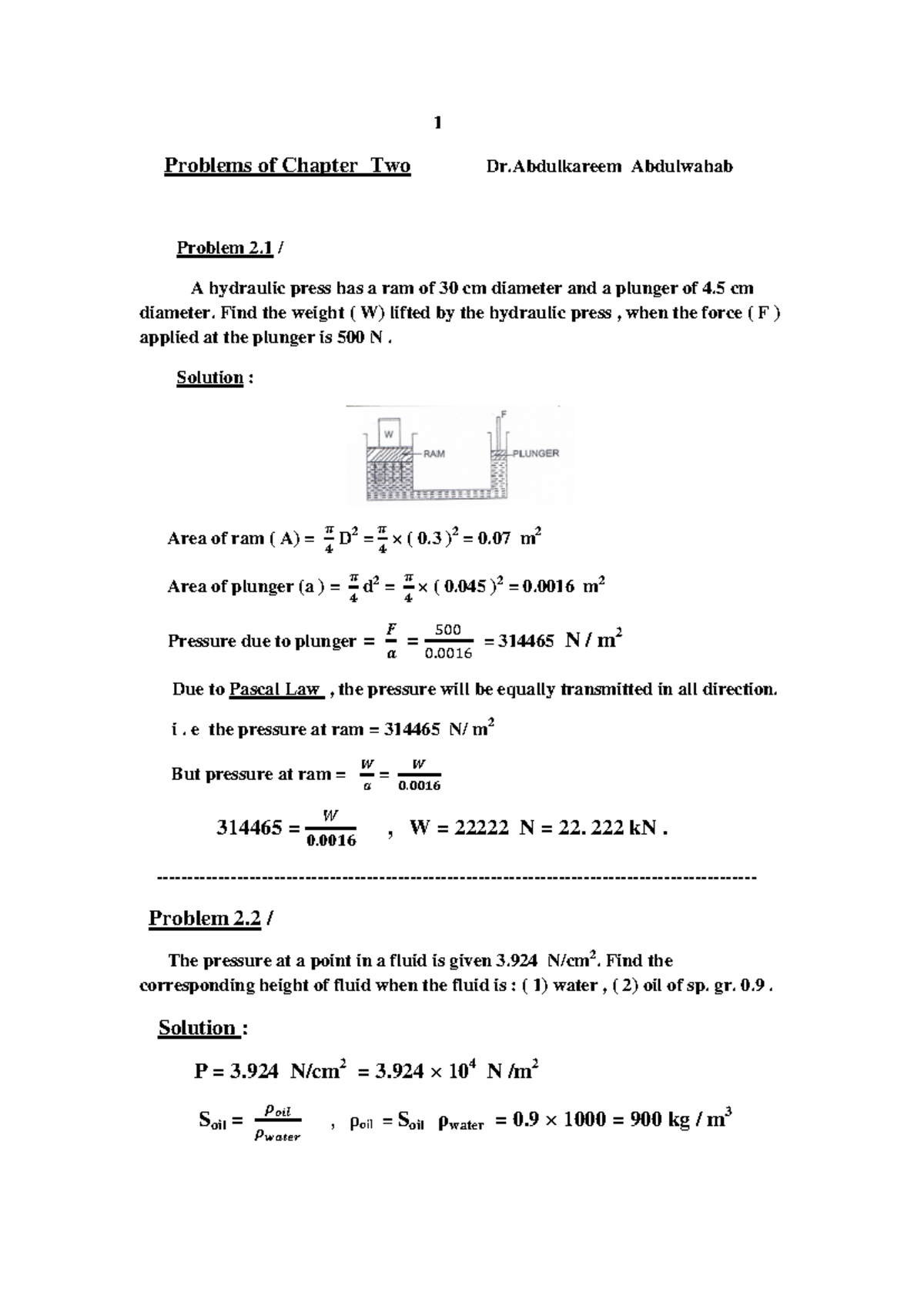 Fluid Mech (Gauge) Pressure Manometer U-Tube - 1 Problems of Chapter ...