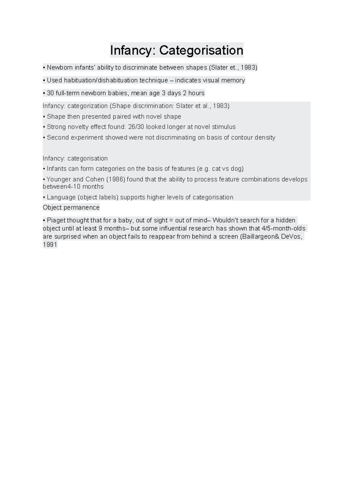 Infancy- categorisation - Infancy: Categorisation Newborn infants ...