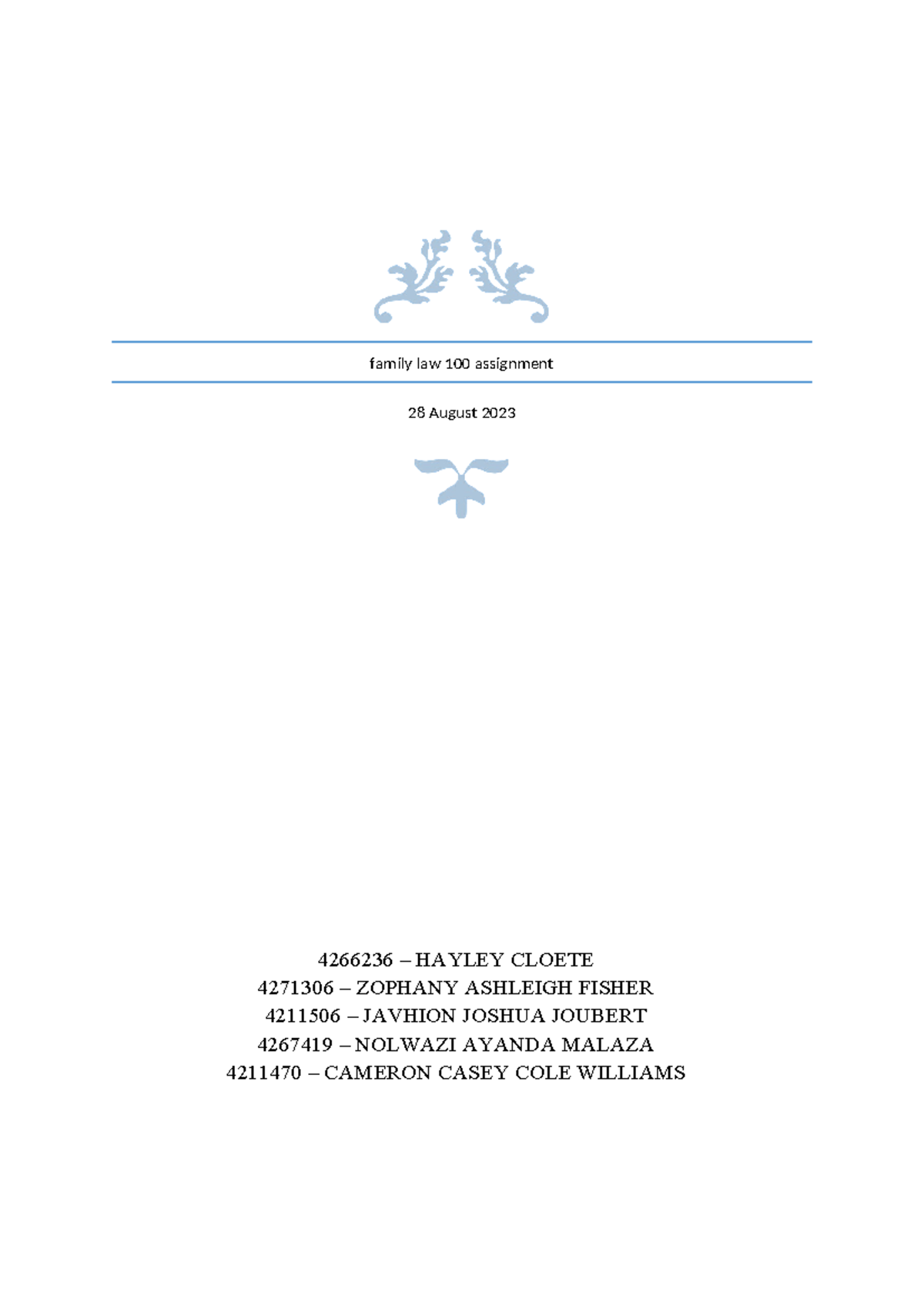 FAM Assignment - family law 100 assignment 28 August 2023 4266236 ...