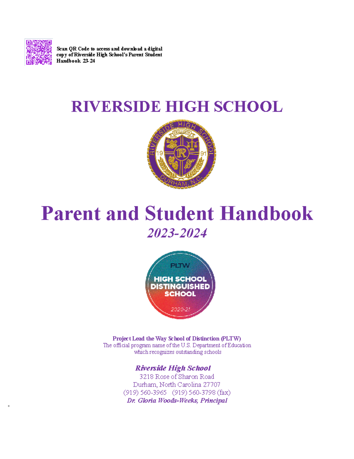 Riverside High School Parent Student Handbook 23-24 - Scan QR Code to ...