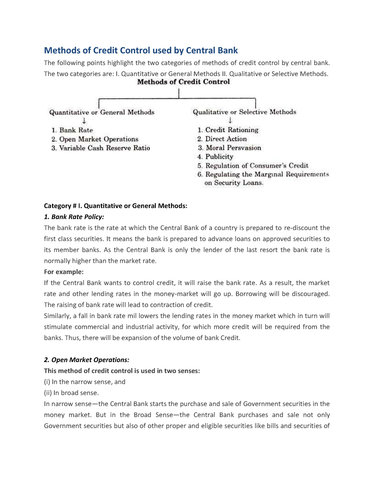 Credit Control Tools Methods Of Credit Control Used By Central Bank 