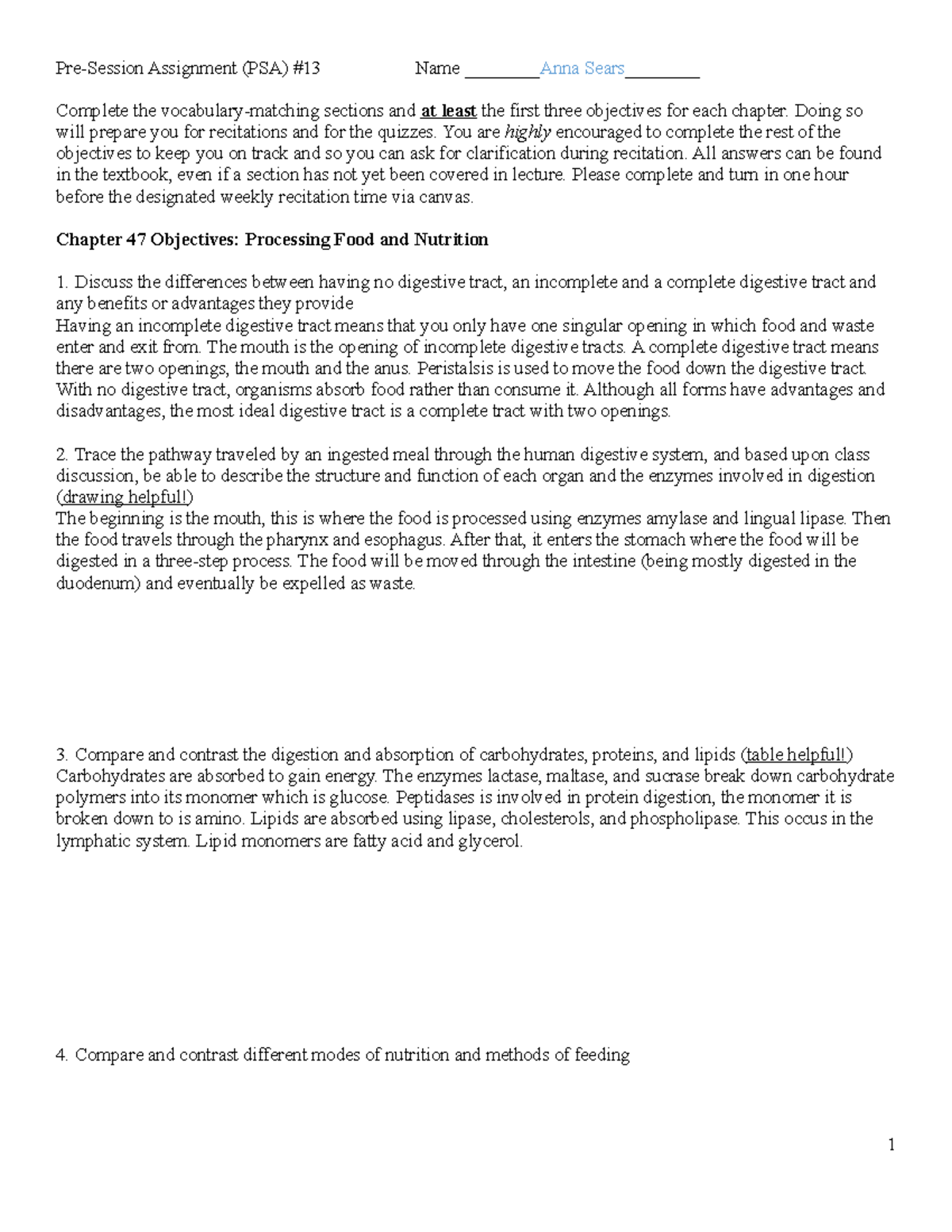 PSA 13 - from recitation - Pre-Session Assignment (PSA) #13 Name Anna ...