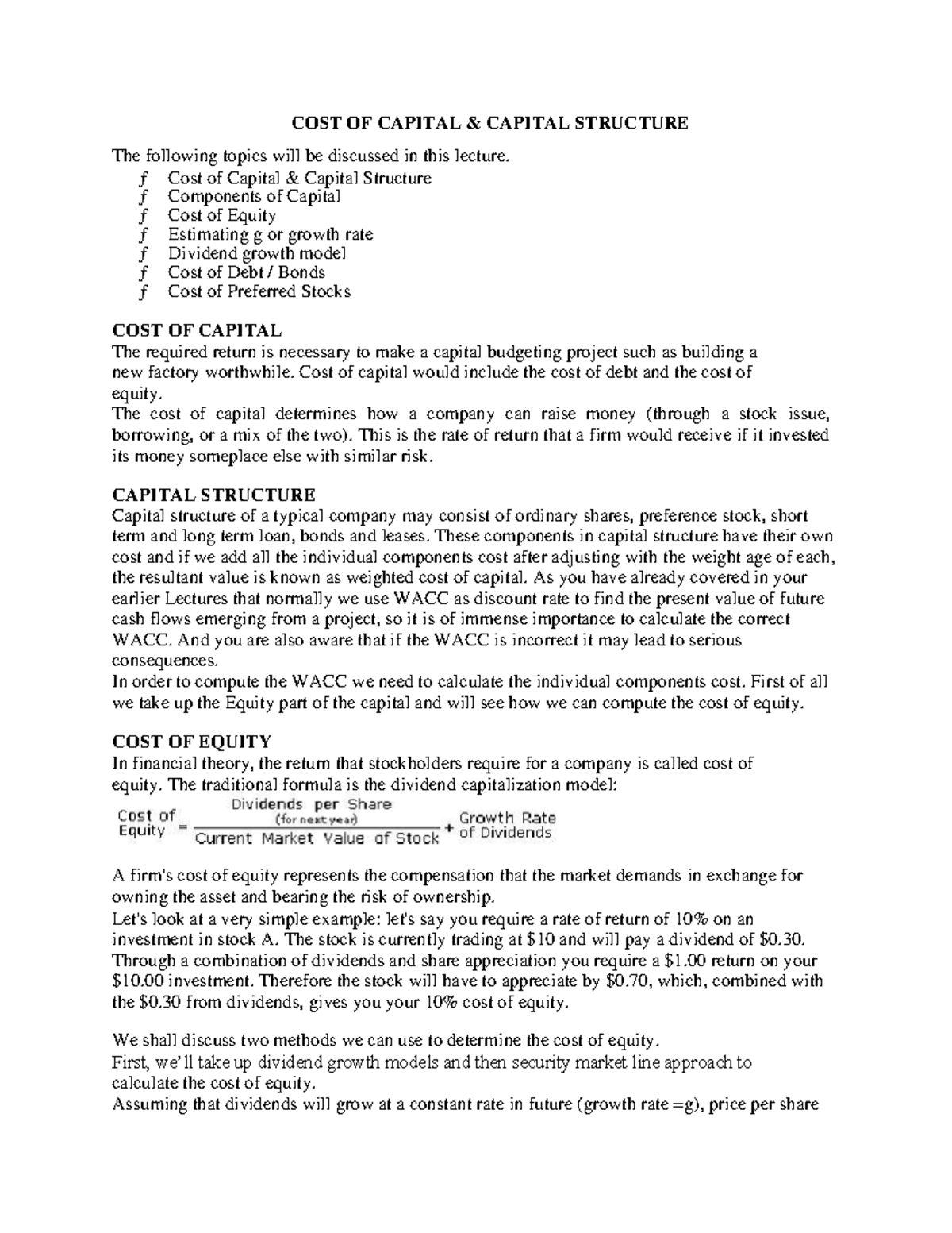 Ch09 Cost of Capital Corporate Finance COST OF CAPITAL & CAPITAL