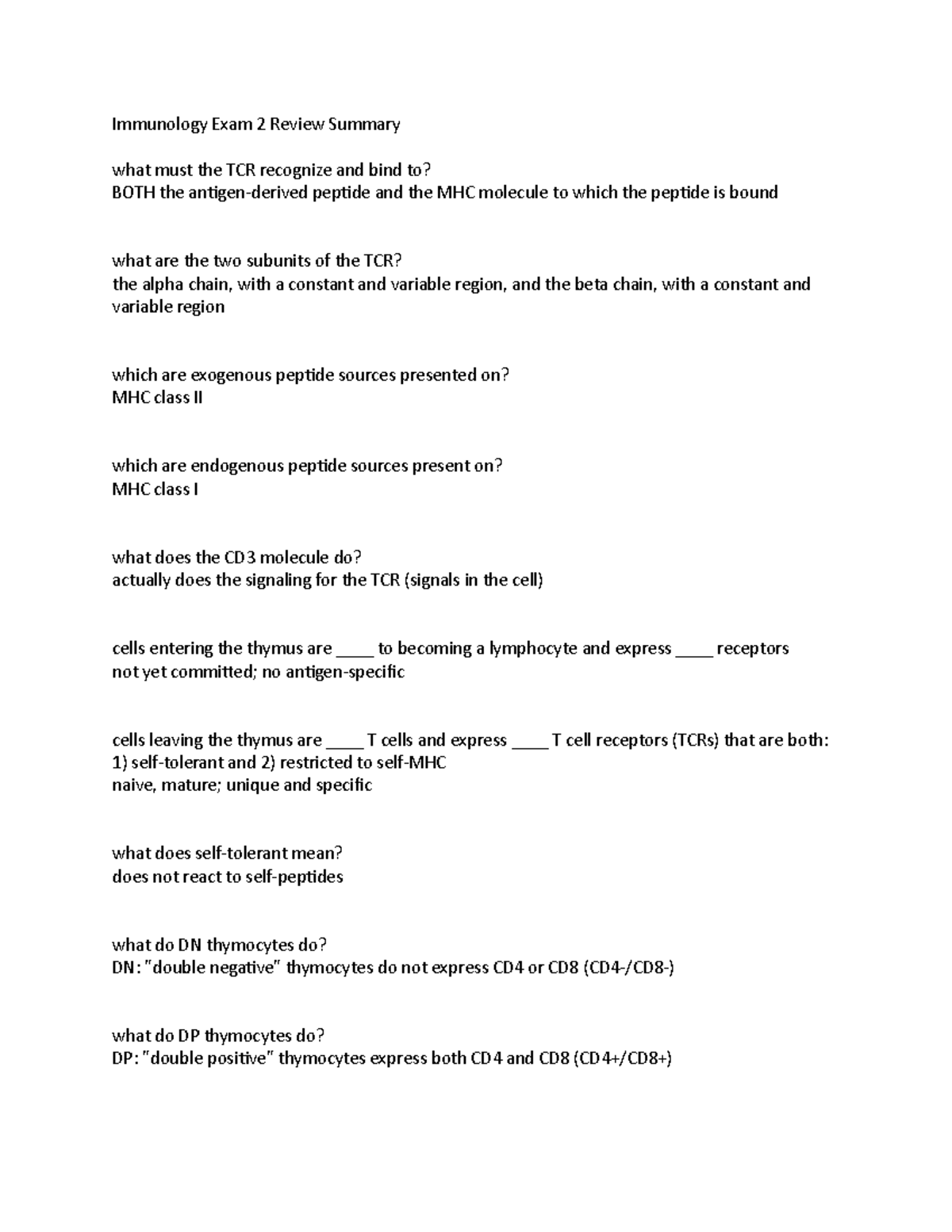 Immunology Exam 2 Review Summary - Immunology Exam 2 Review Summary ...