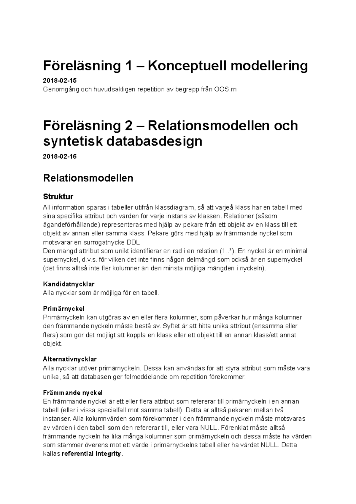 Föreläsningsanteckningar DB - Föreläsning 1 – Konceptuell Modellering ...