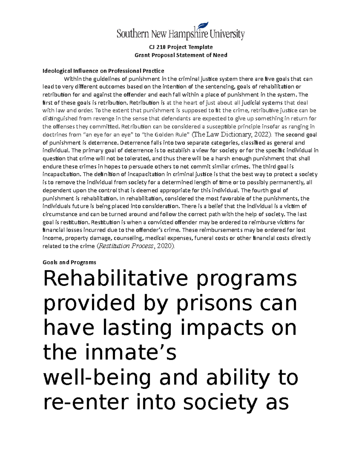 CJ 210 Project - CJ 210 Project Template Grant Proposal Statement of ...