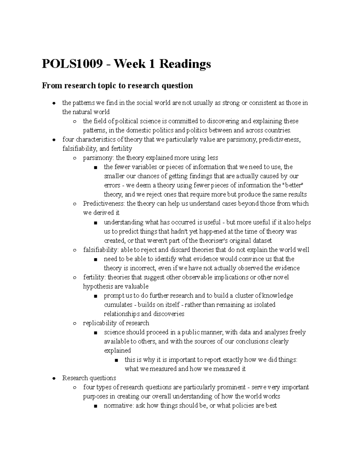 POLS1009 - Week 1 Readings - POLS1009 - Week 1 Readings From research ...