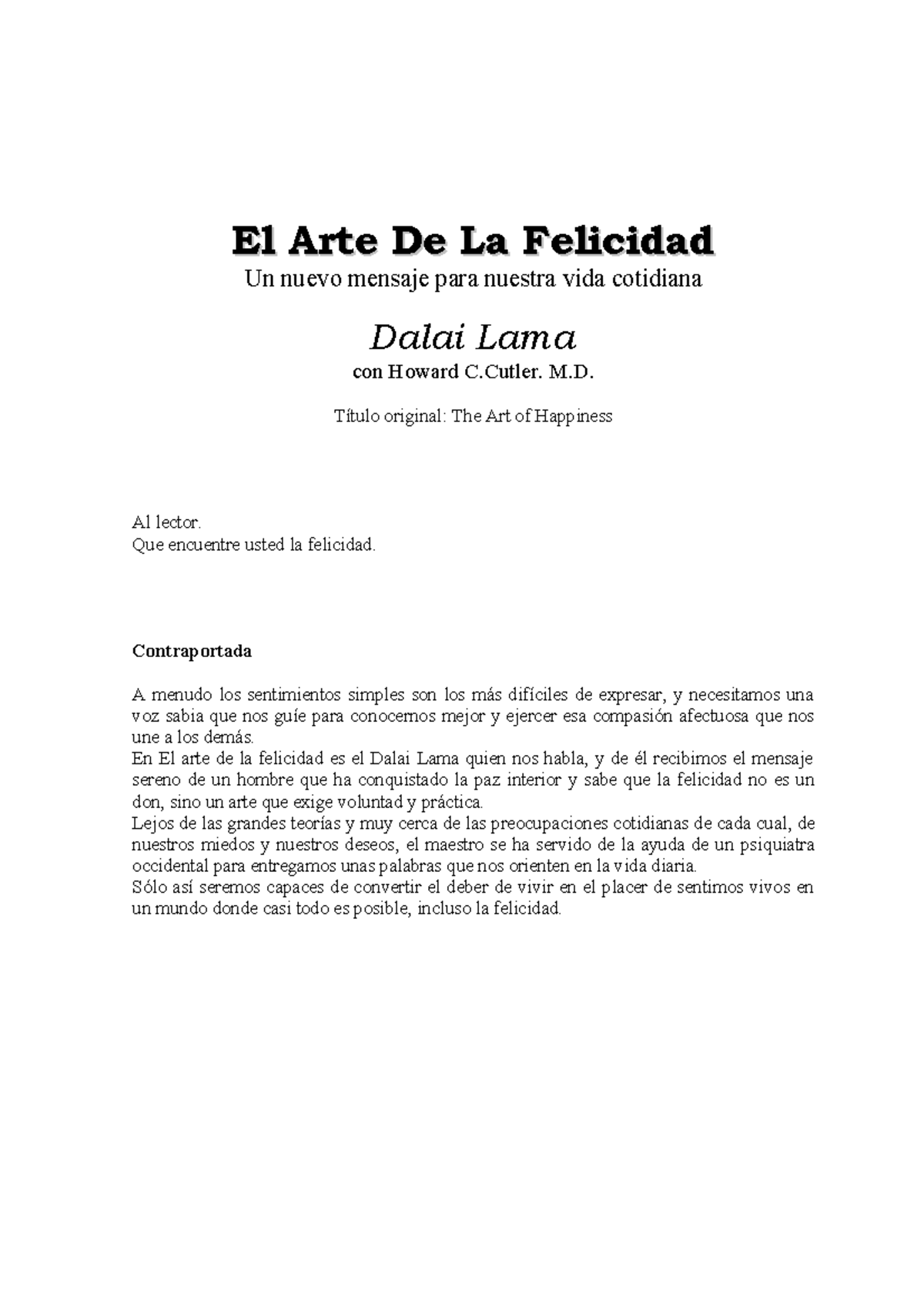 Dalai Lama - El Arte De La Felicidad - El Arte De La FelicidadEl Arte ...