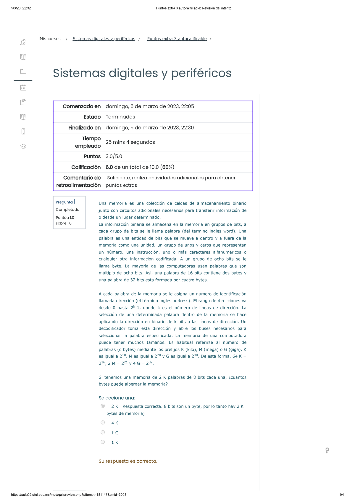 Puntos Extra 3 Autocalificable Revisión Del Intento-2 Malas - Sistemas ...