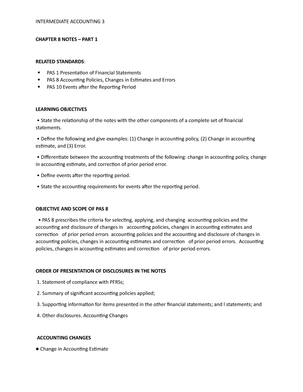 IA3 - CH8 Notes (Part 1) - CHAPTER 8 NOTES – PART 1 RELATED STANDARDS ...