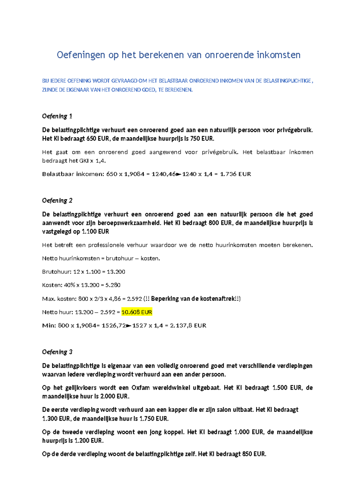 Oplossingen Extra oefeningen OI - Oefeningen op het berekenen van ...