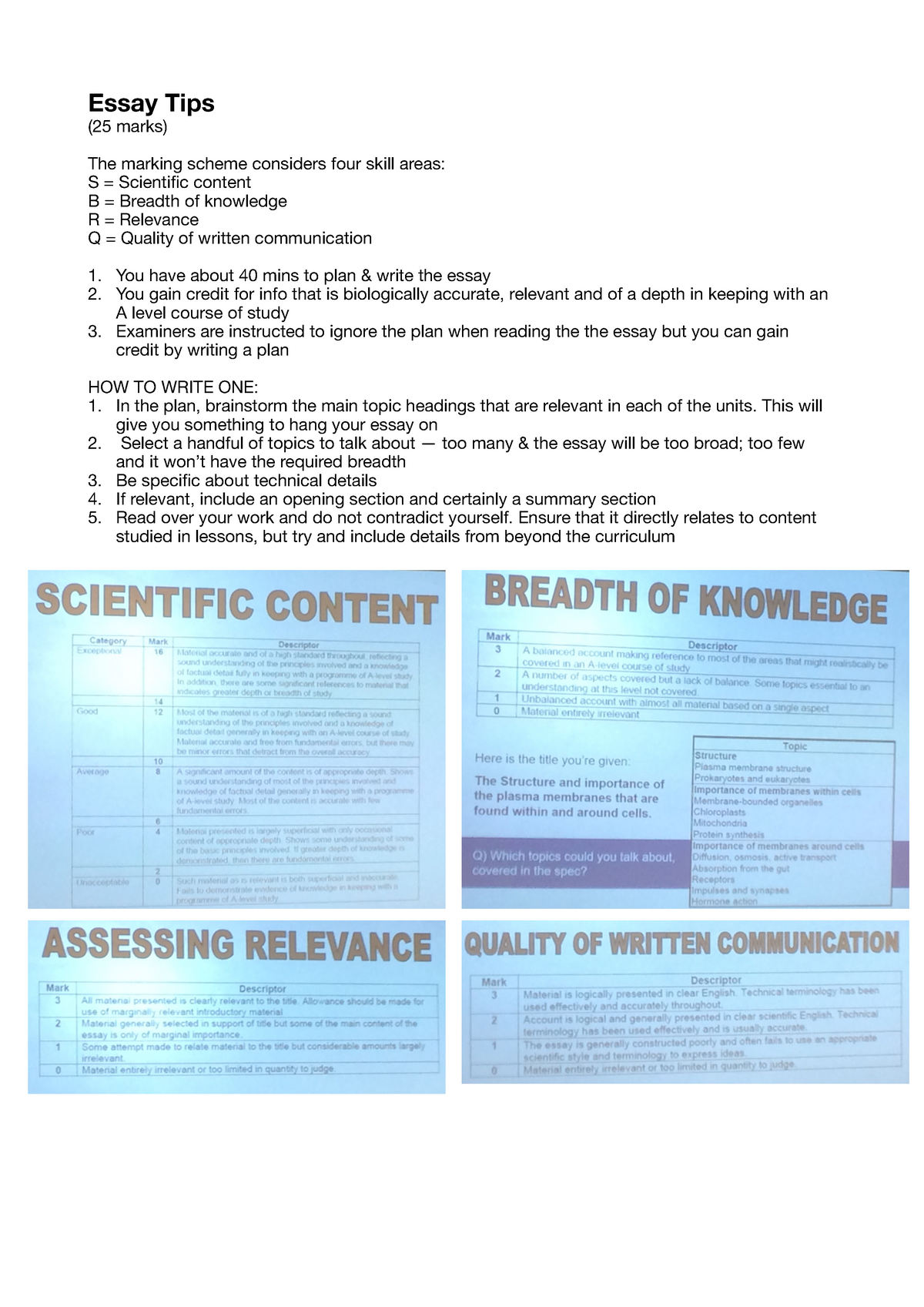 a level biology 25 mark essay