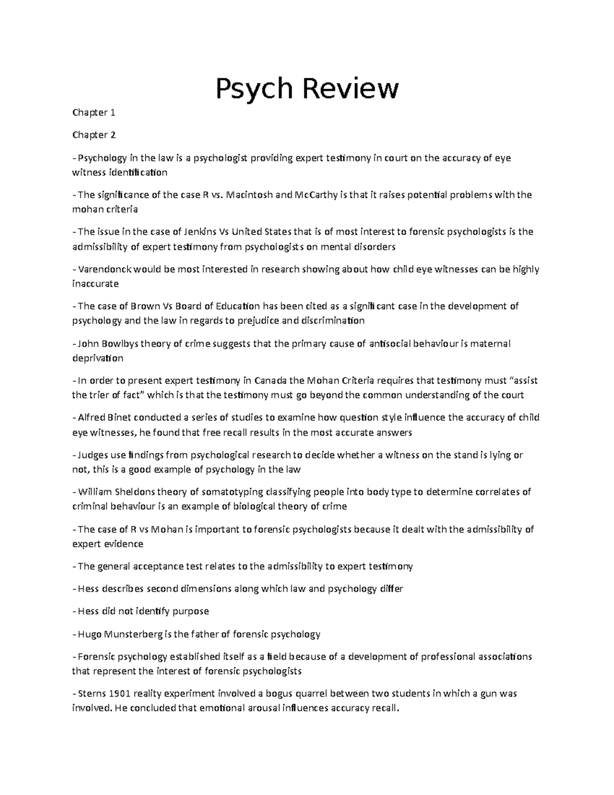 Psych Midterm Review - Provides Possible Exam Questions With Correct ...