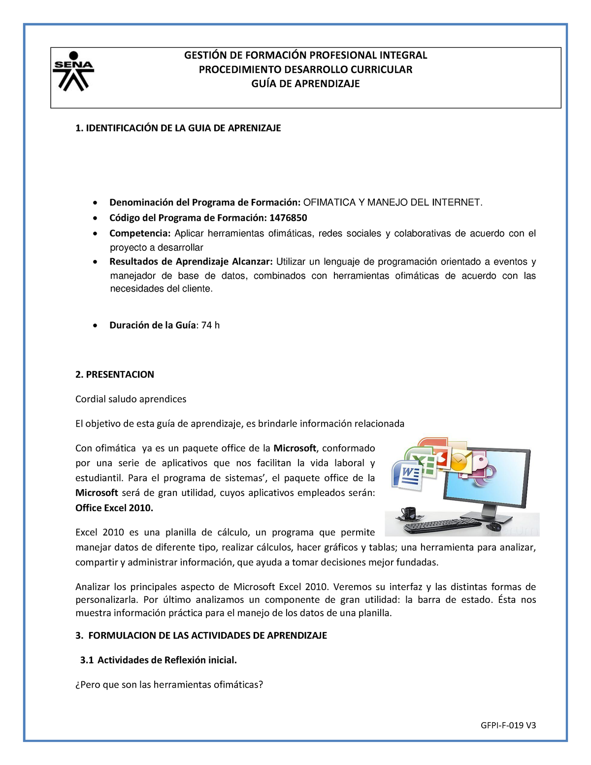 GFPI-F-019 Formato Guía De Aprendizaje Excel - GESTI”N DE FORMACI”N ...