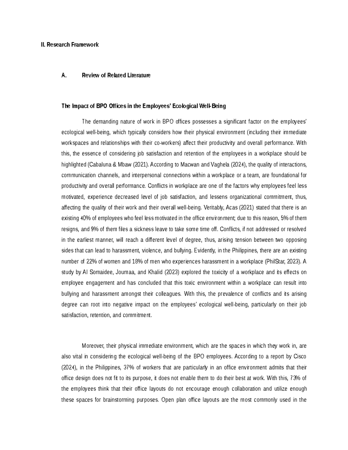 Research Framework - draft - II. Research Framework A. Review of ...