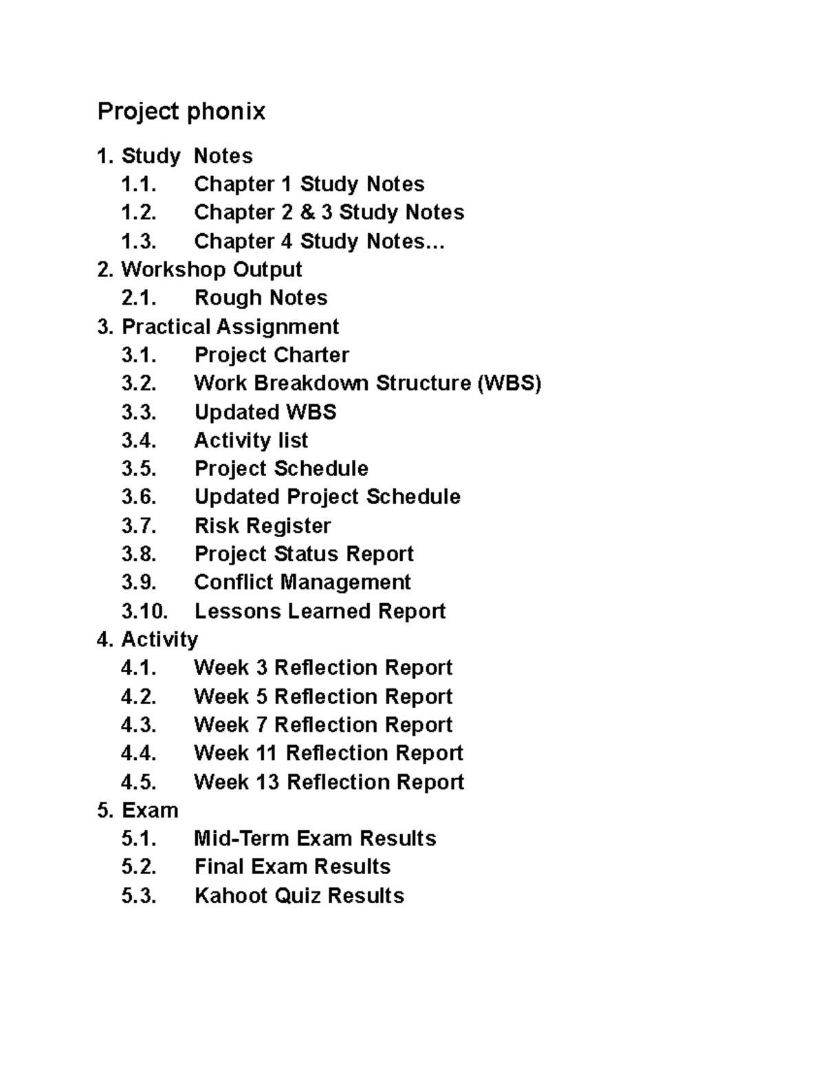 Project work breakdown structure - Project phonix Study Notes Chapter 1 ...