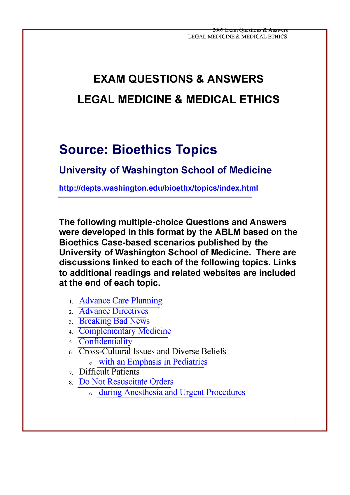 medical ethics essay questions