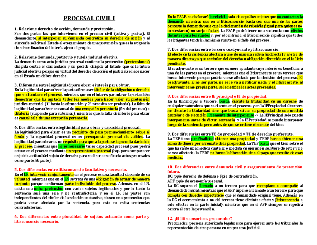 Balotario Examen Final Procesal Civil - PROCESAL CIVIL I Relacione ...