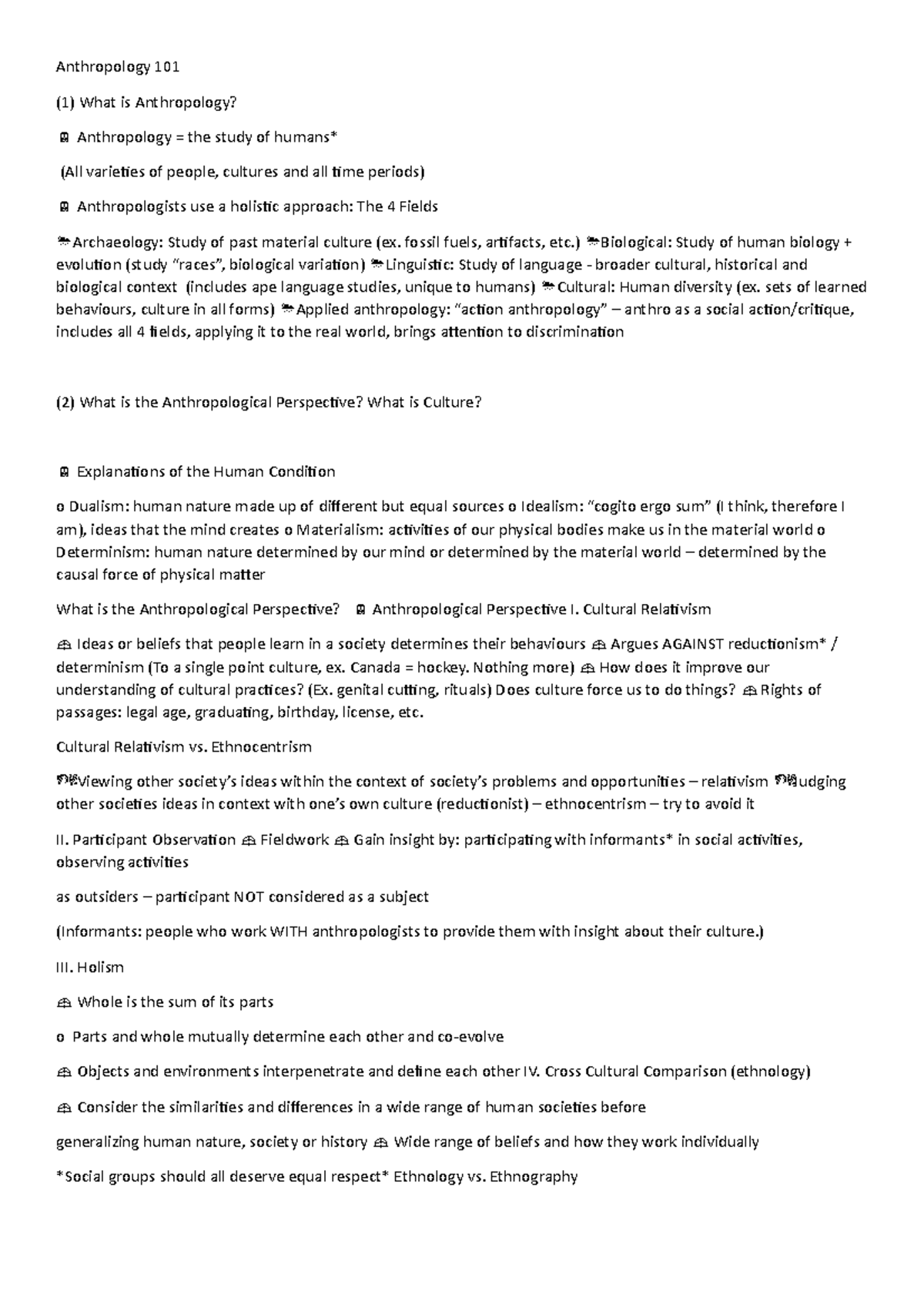 Anthropology 101 - Lecture note 1 - Anthropology 101 (1) What is ...