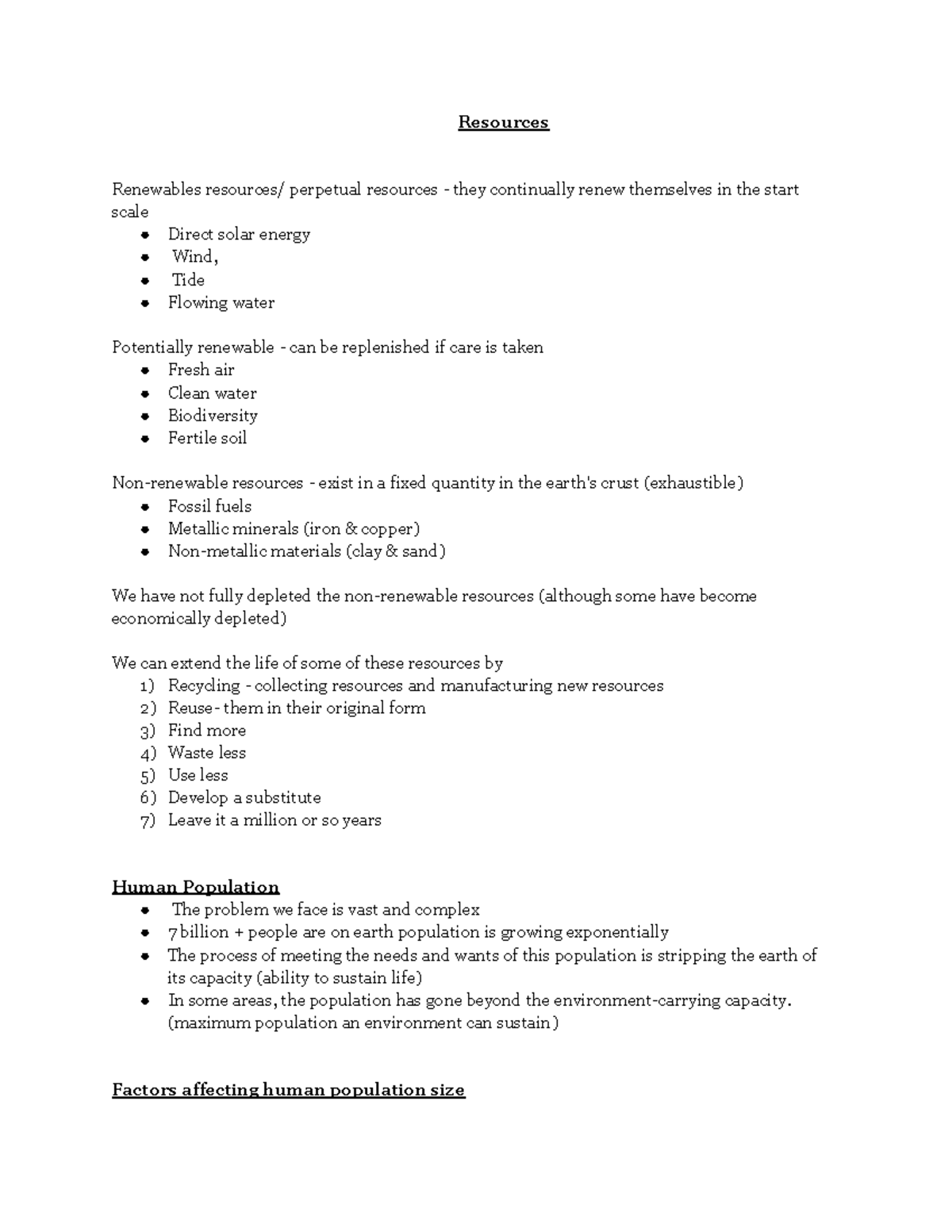 Enviromental Notes pt 4 - Resources Renewables resources/ perpetual ...